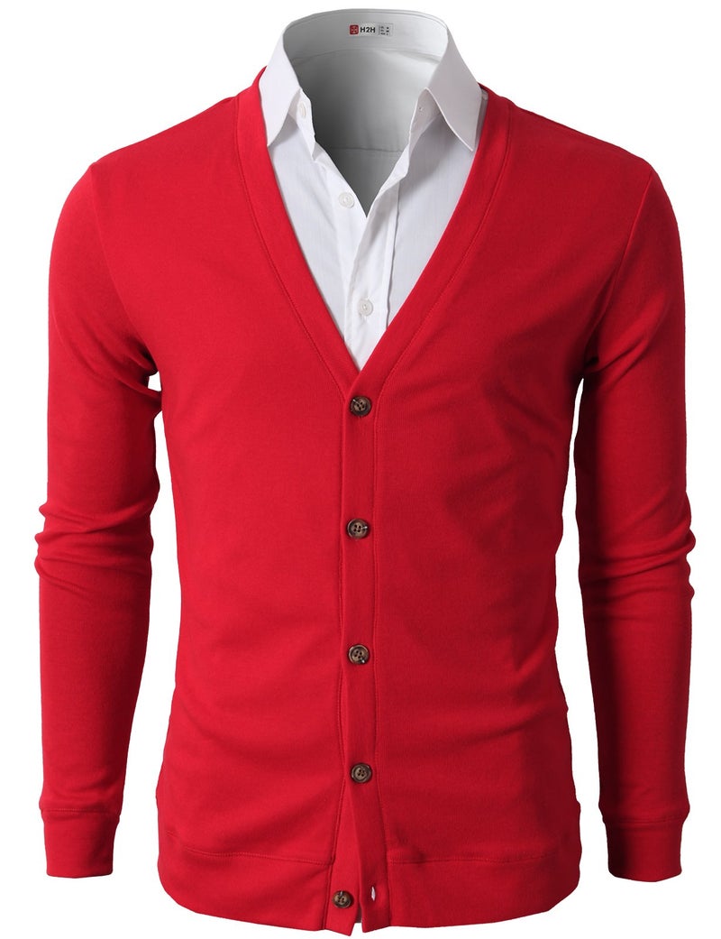 H2H Mens Basic V-Neck Professional Cardigan RED US L/Asia XL (CMOCAL012) - Image 2
